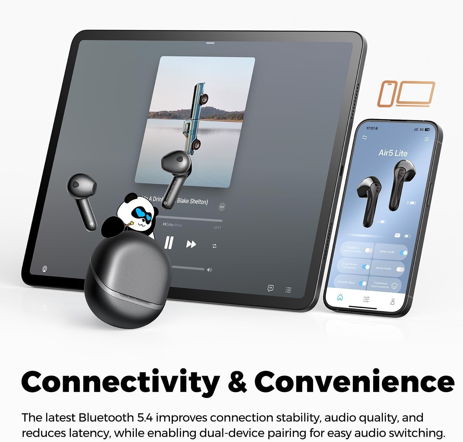 ? SOUNDPEATS Air5 Lite Earbuds Hi‑Res LDAC BT5.4 ENC 30H – Black