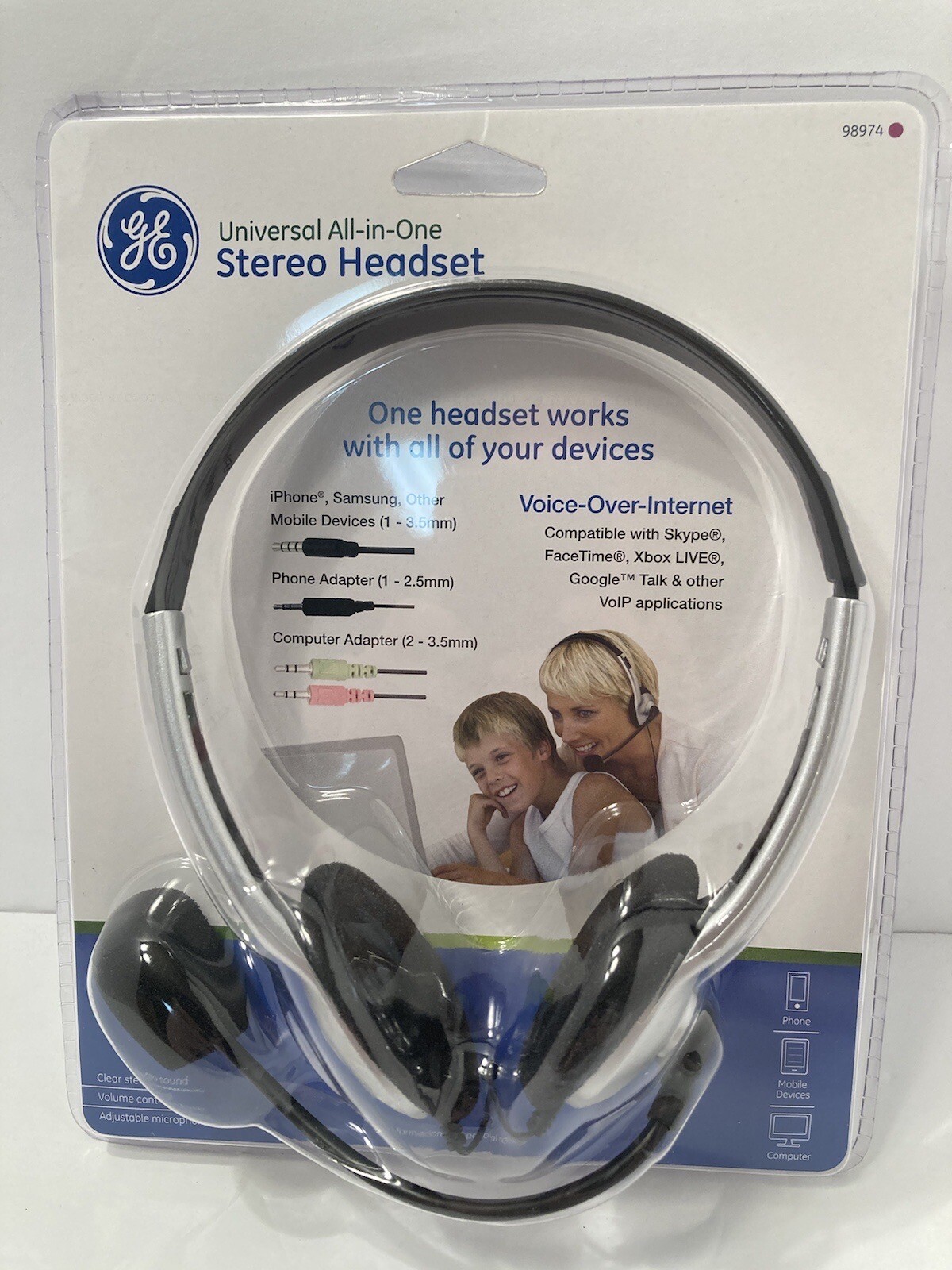 ge universal all-in-one stereo headset new/sealed