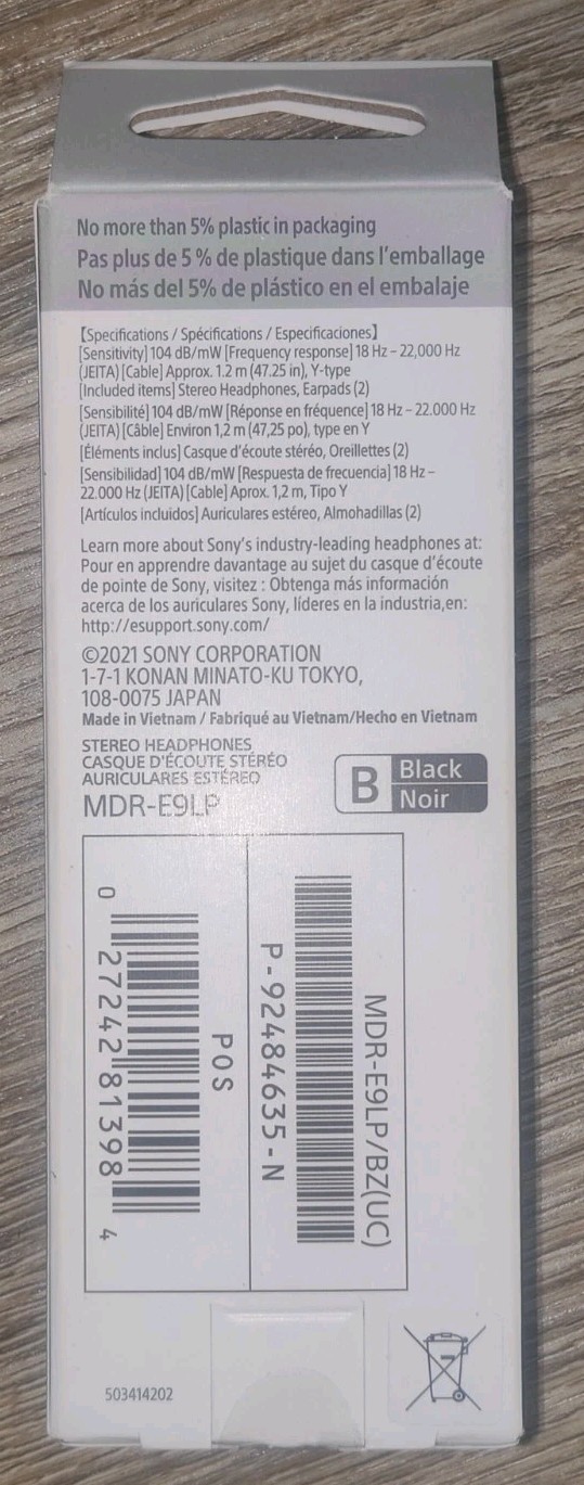 SONY MDR-9LP CLEAR SOUND IN-EAR STEREO HEADPHONES BLACK 2021 BRAND NEW SEALED