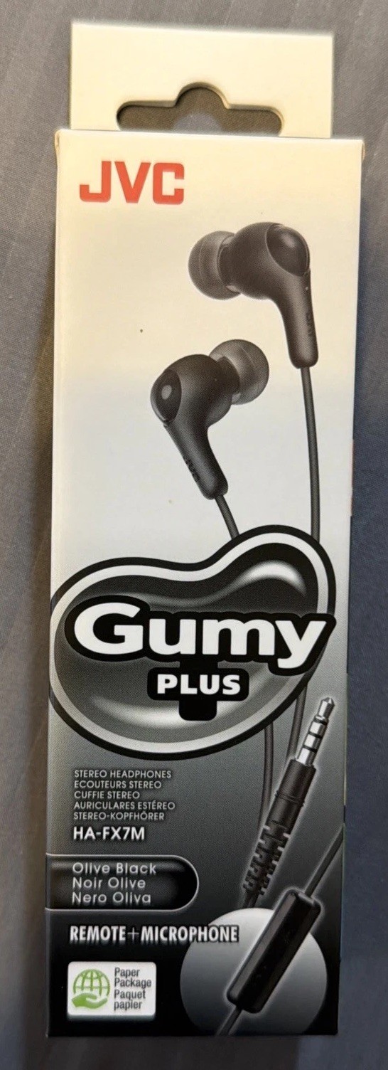 JVC Gummy Plus In Ear Earbuds with Microphone 3.5mm Jack HA-FX7M Black