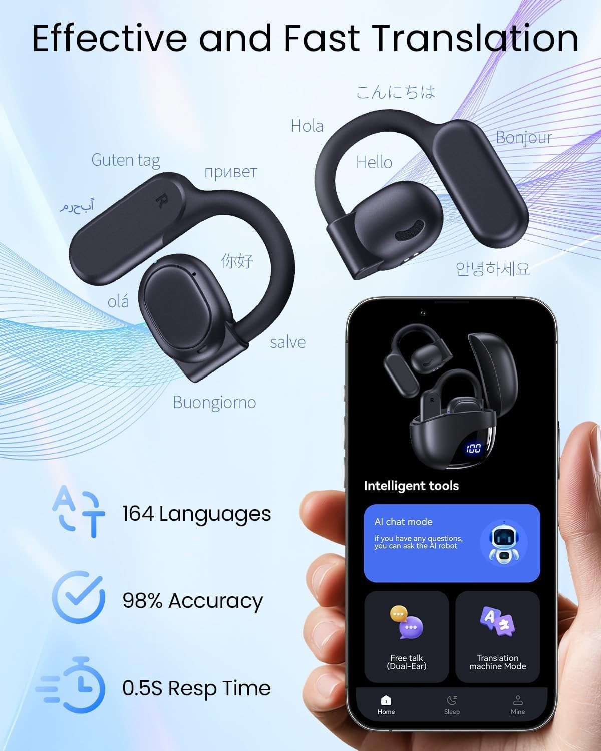 Revolutionary AI Translation Earbuds – 164 Languages, 80 Hours Battery, Wireless