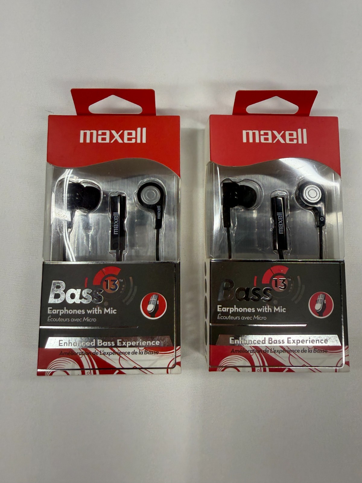 Maxell BASS-BK Wired Earphones Noise Isolating Enhanced Bass Built-in Mic 2-Pack