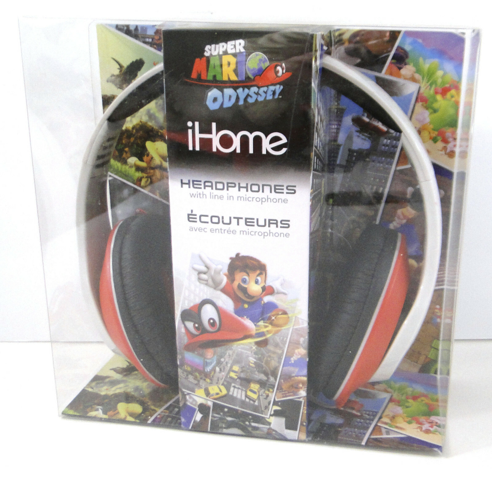 Super Mario Odyssey Headphones Mic Remote New White with red Mario Logos