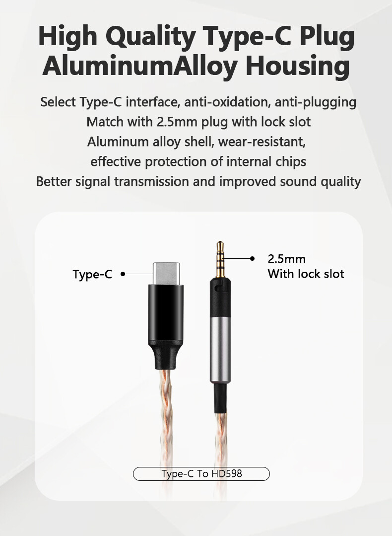 6N HiFi DAC Type C Cable For Sennheiser HD518 558 569 579 598 560S Headphone
