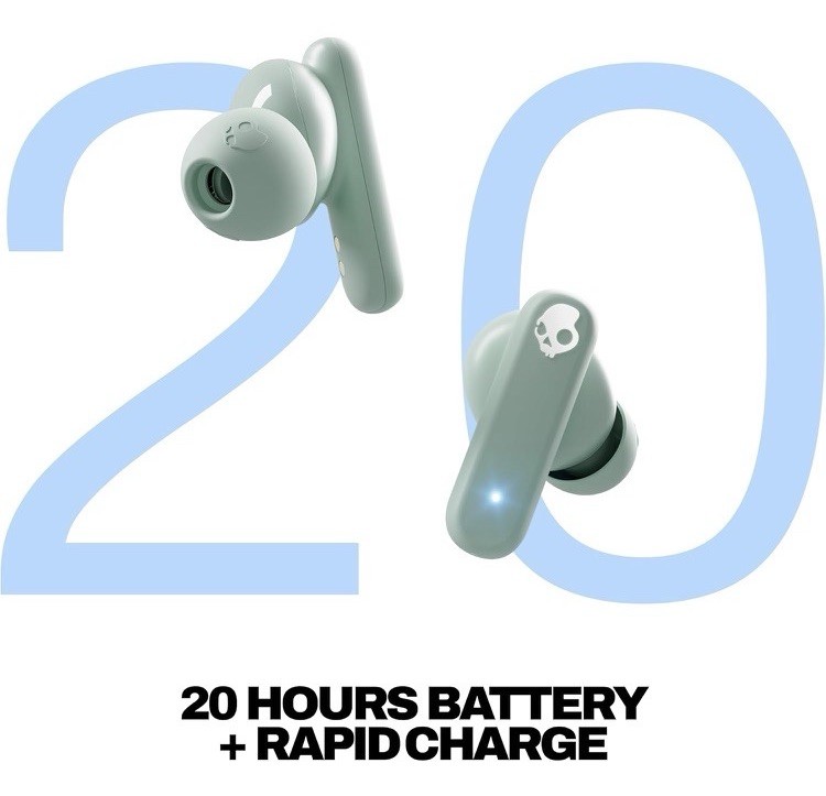 Skullcandy Smokin Buds Wireless Earbuds Bluetooth Headphones Preppy Sage A9