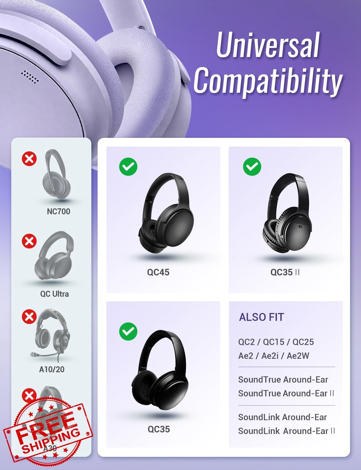 SILVIP QC45 Earpads Chilled Lilac