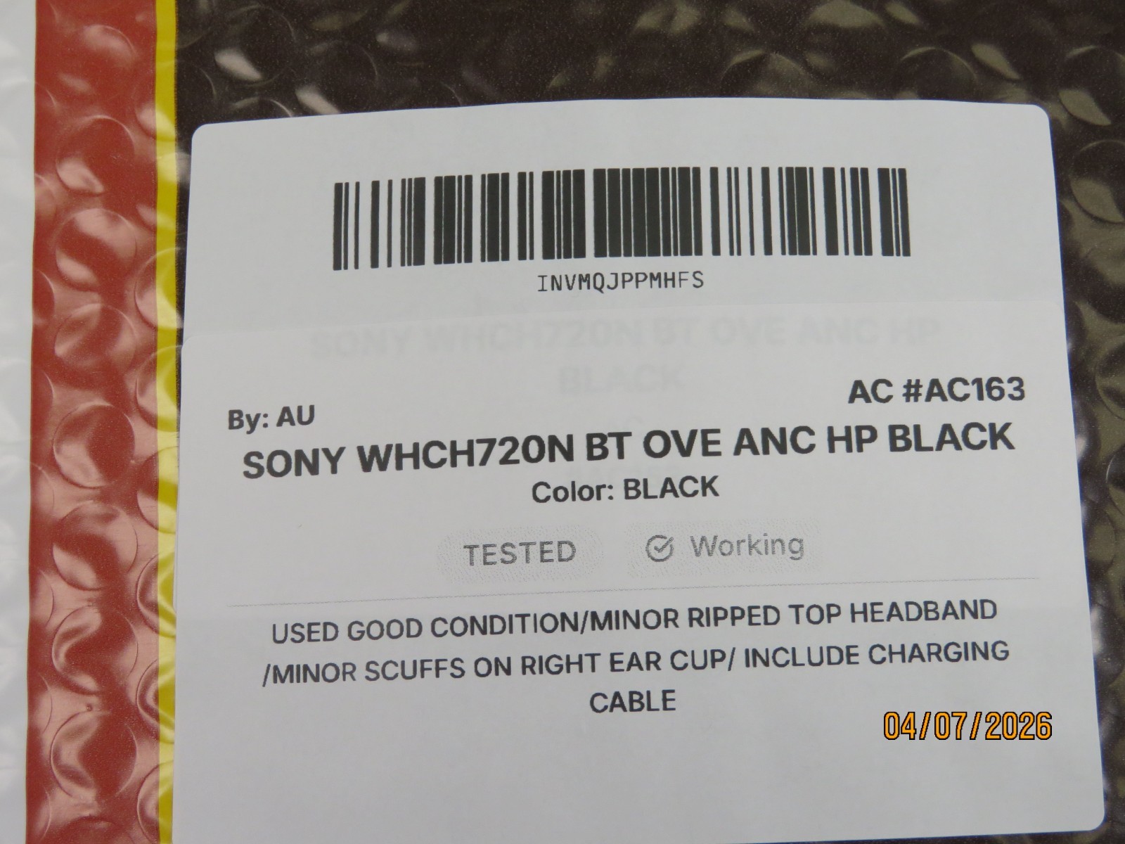 Sony WH-CH720N Wireless Over-Ear Headphones – Black – WHCH720N [AC163]
