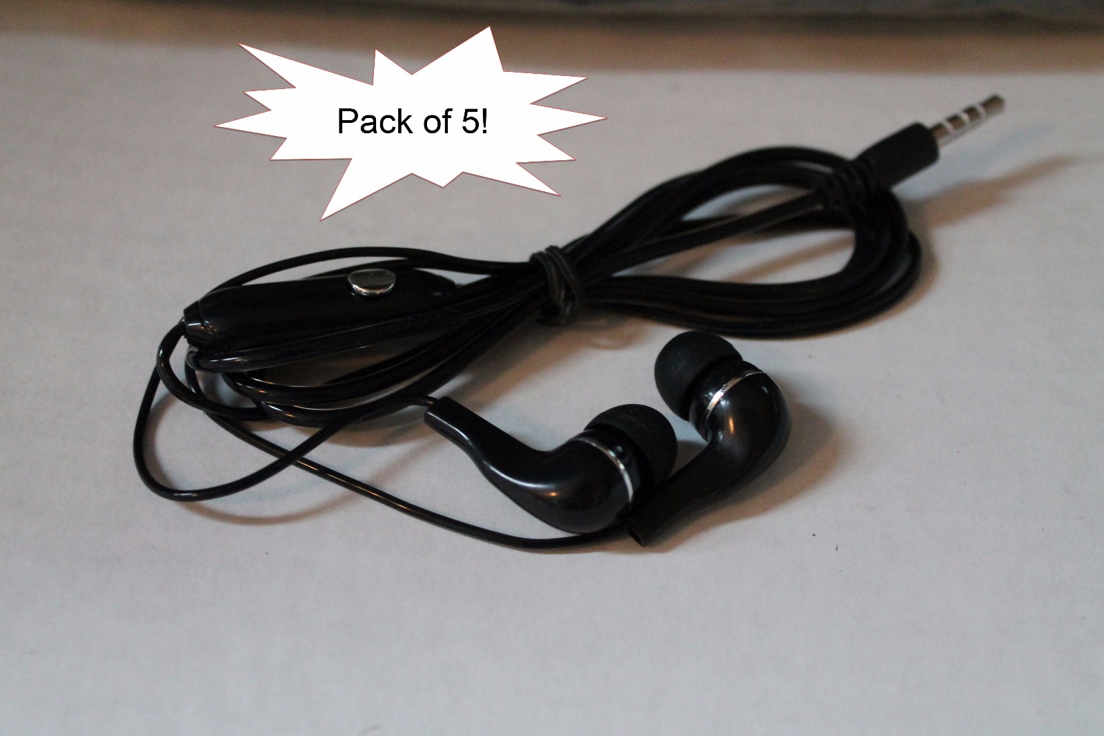 Pack of 5 BLACK/SILVER 3.5mm In Ear Headset Earbuds with Microphone