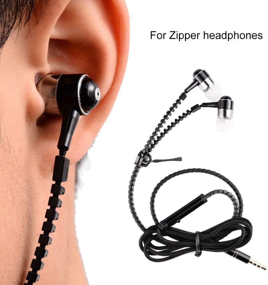 (10 PACK) Zipper In-Ear Stereo Earbuds Headphone Earphone Headset With Mic BLACK