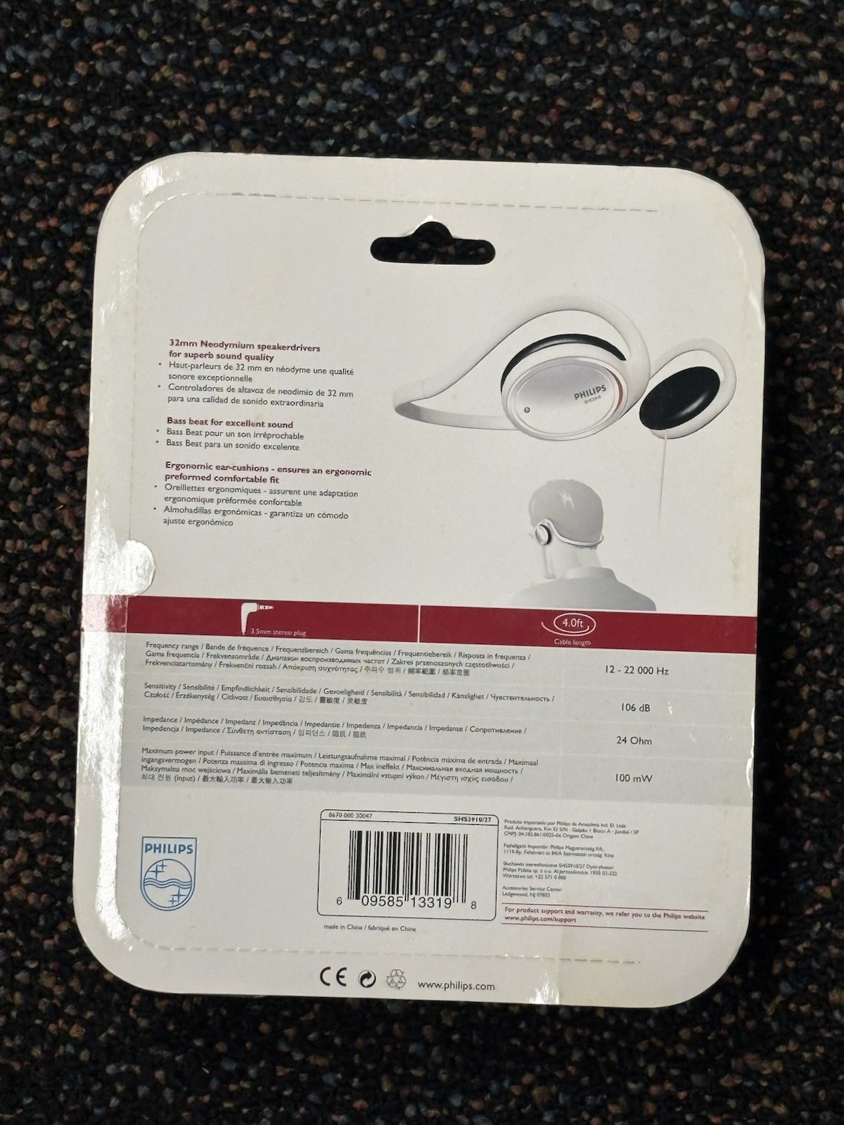 Philips SHS390 Lightweight Neckband Headphones with Extra Bass