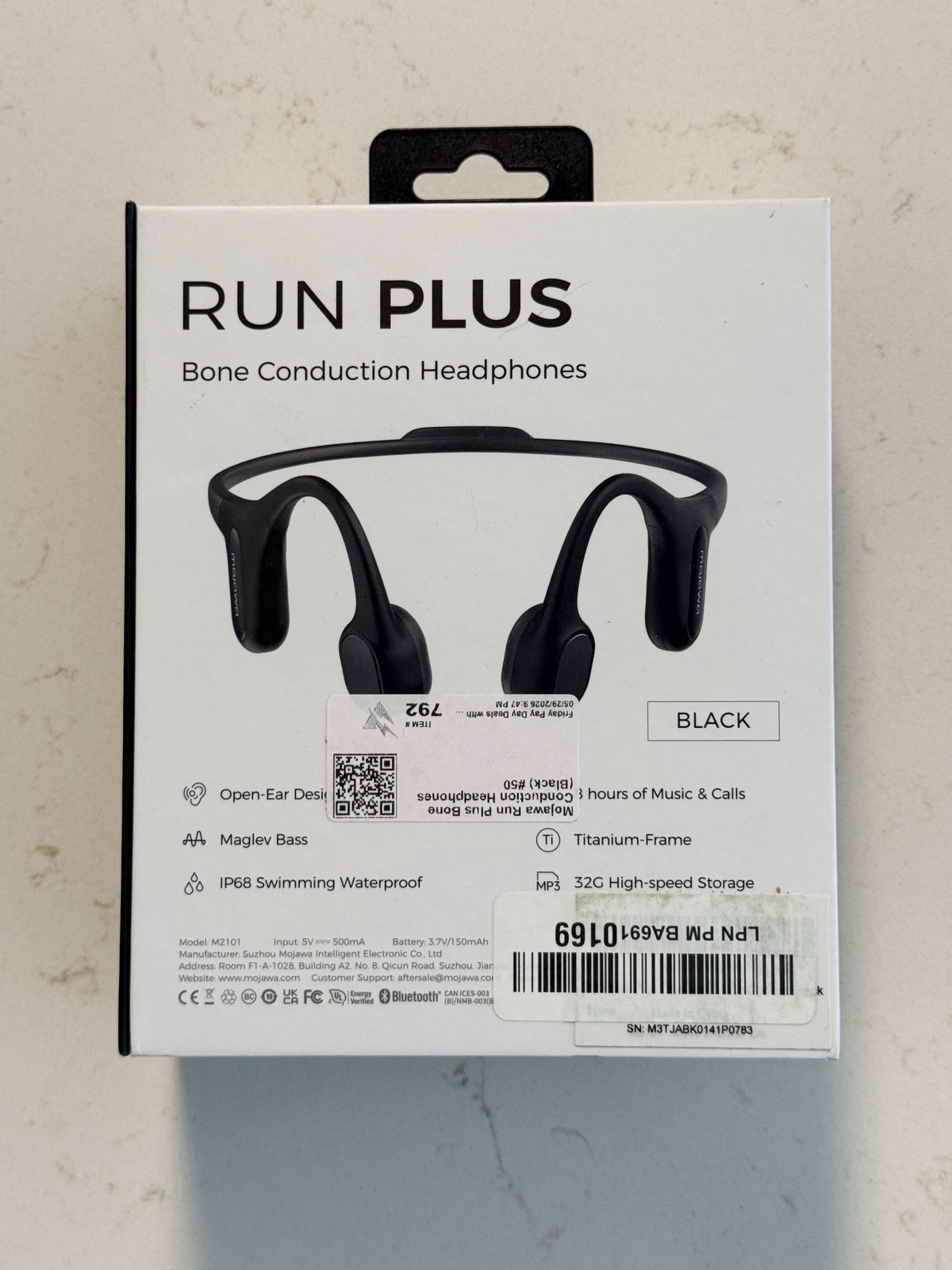MOJAWA Run Plus Bluetooth Sports Bone Conduction Headphones Black
