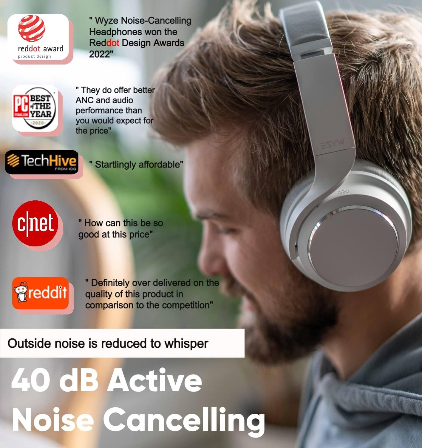 Wyze Noise Cancelling Headphones And Hard Case For Travel, Wireless Over The Ear