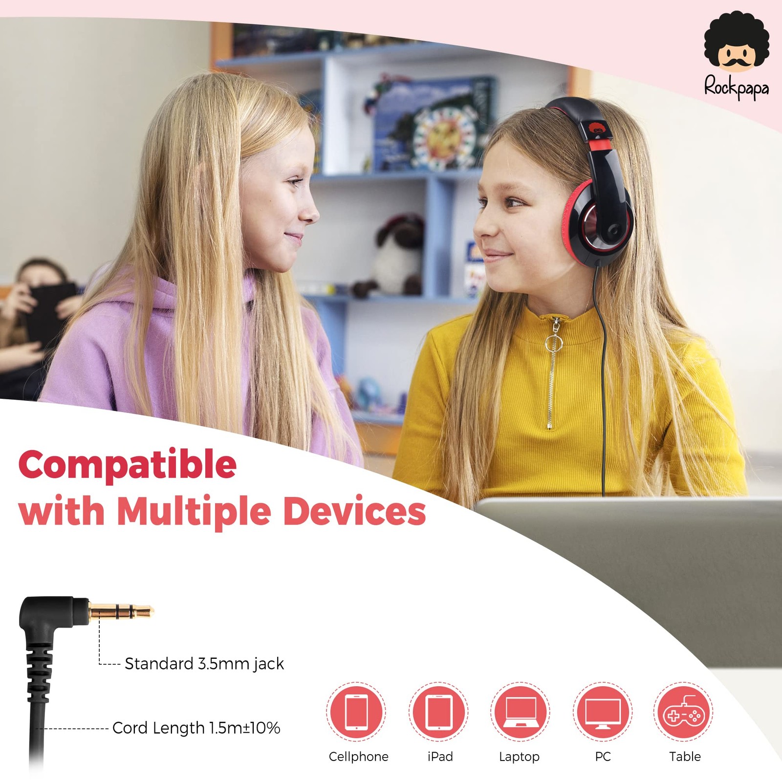 rockpapa Comfort Kids Headphones for School, Lightweight Childrens Boys Girls…