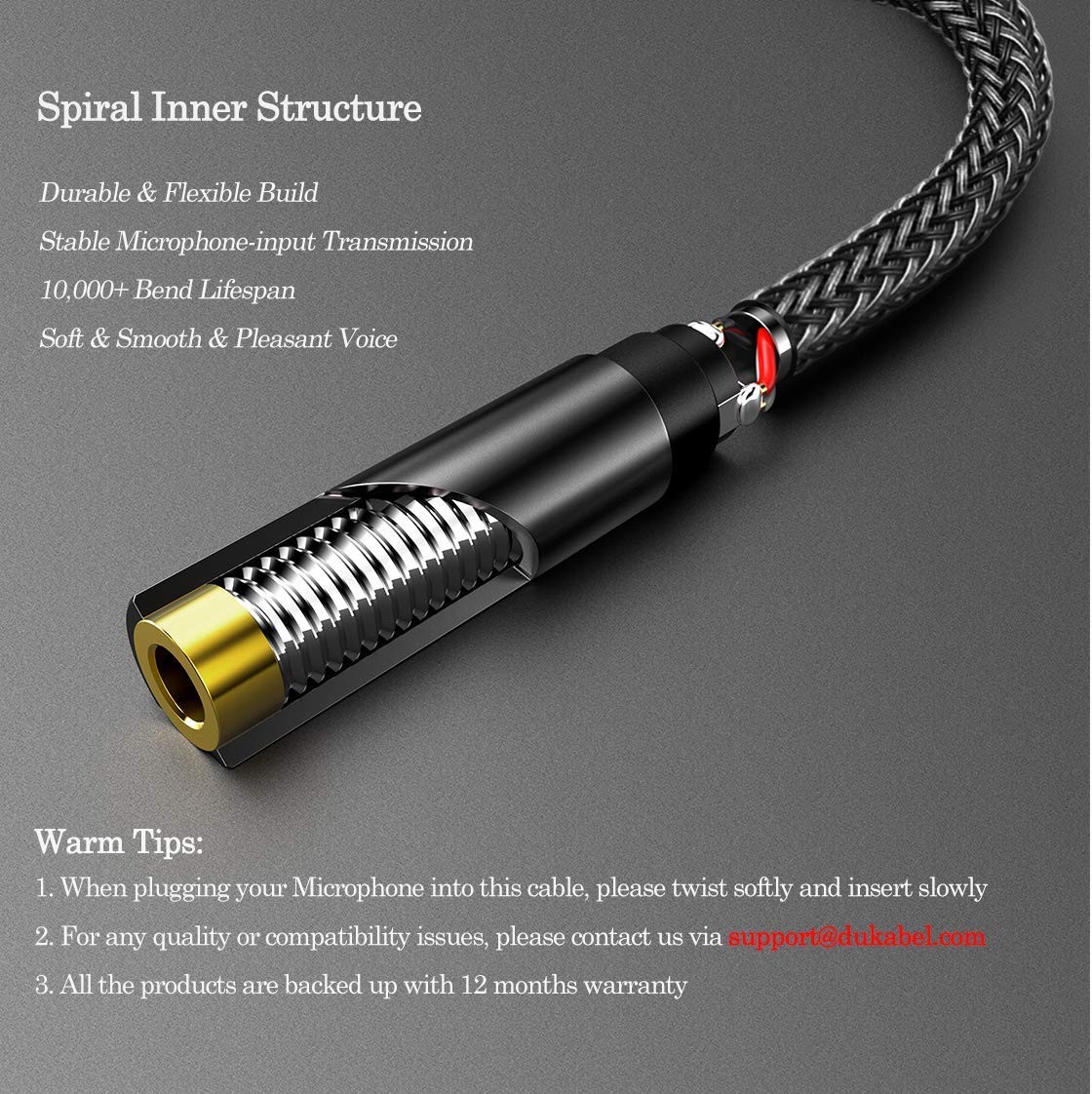 DUKABEL DC4 3.5mm TRS to TRRS Adapter Cable, Microphone Audio Adapter, TRS Femal