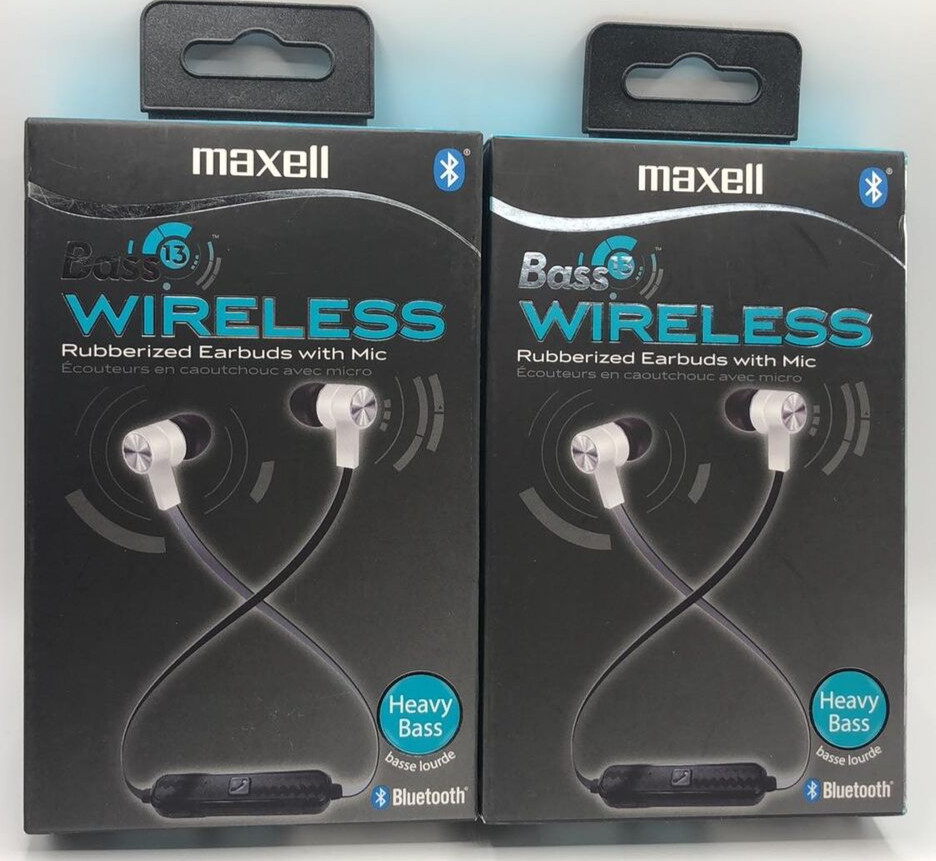 2PK Maxell Bass 13 Wireless Rubberized Earbuds With Mic ~ White ~ FAST SHIPPING!