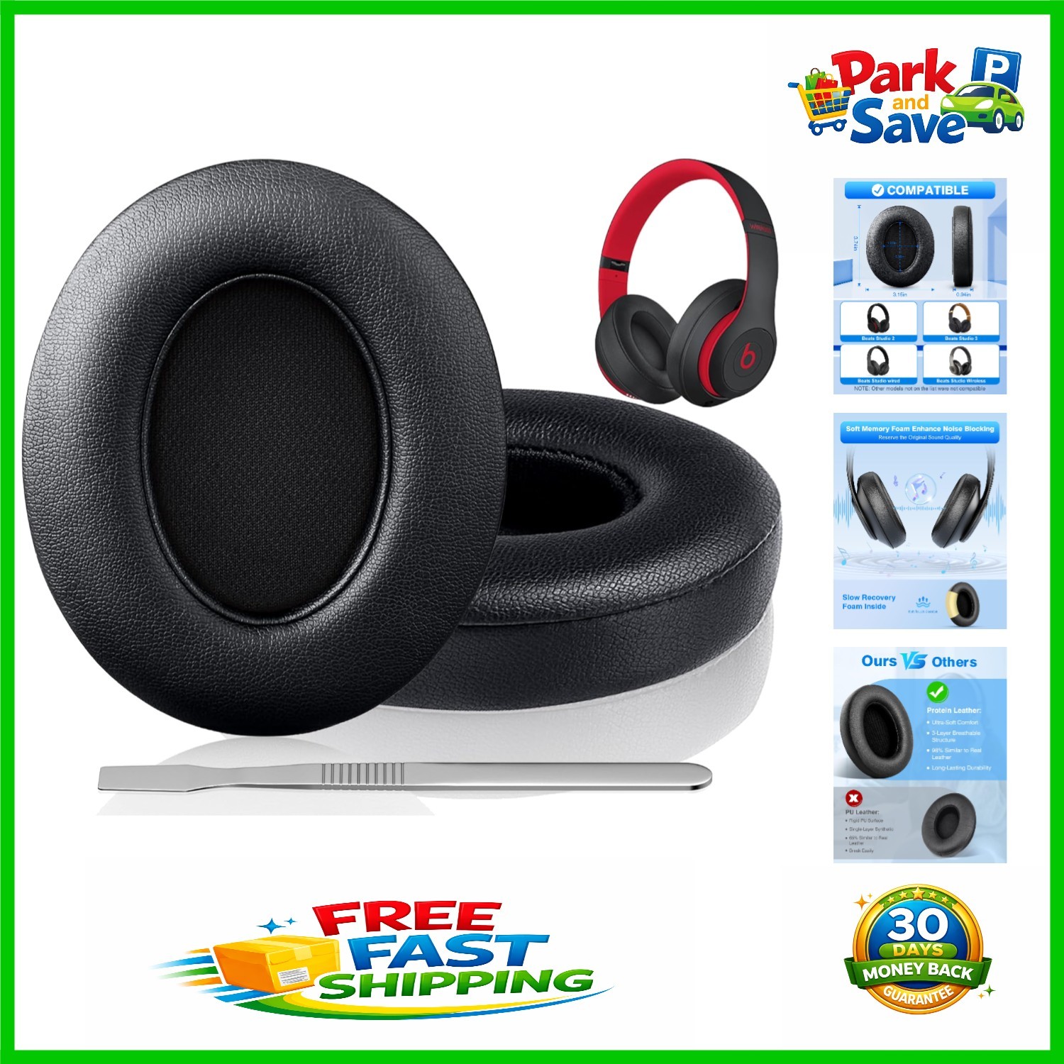 High-Quality Protein Leather Earpads for Beats Studio 3 & 2 – Noise Isolation