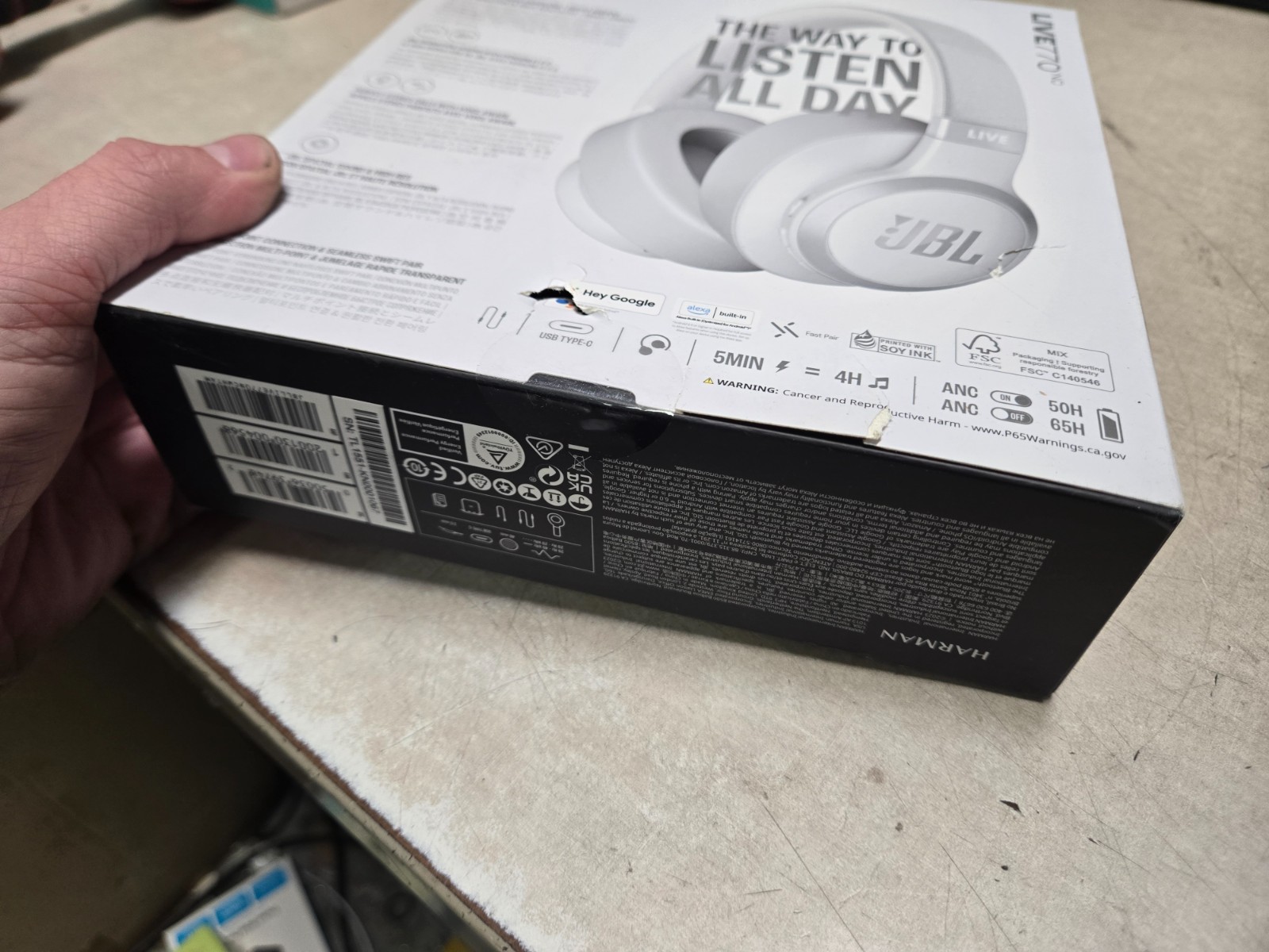 JBL Live 770NC Adaptive Noise Cancelling Wireless Over-Ear Headphones White 770