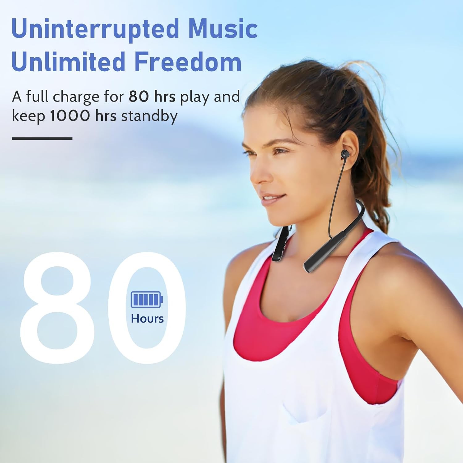Neckband Bluetooth Earbuds, Wireless 5.3 Headphones 80Hrs BLACK