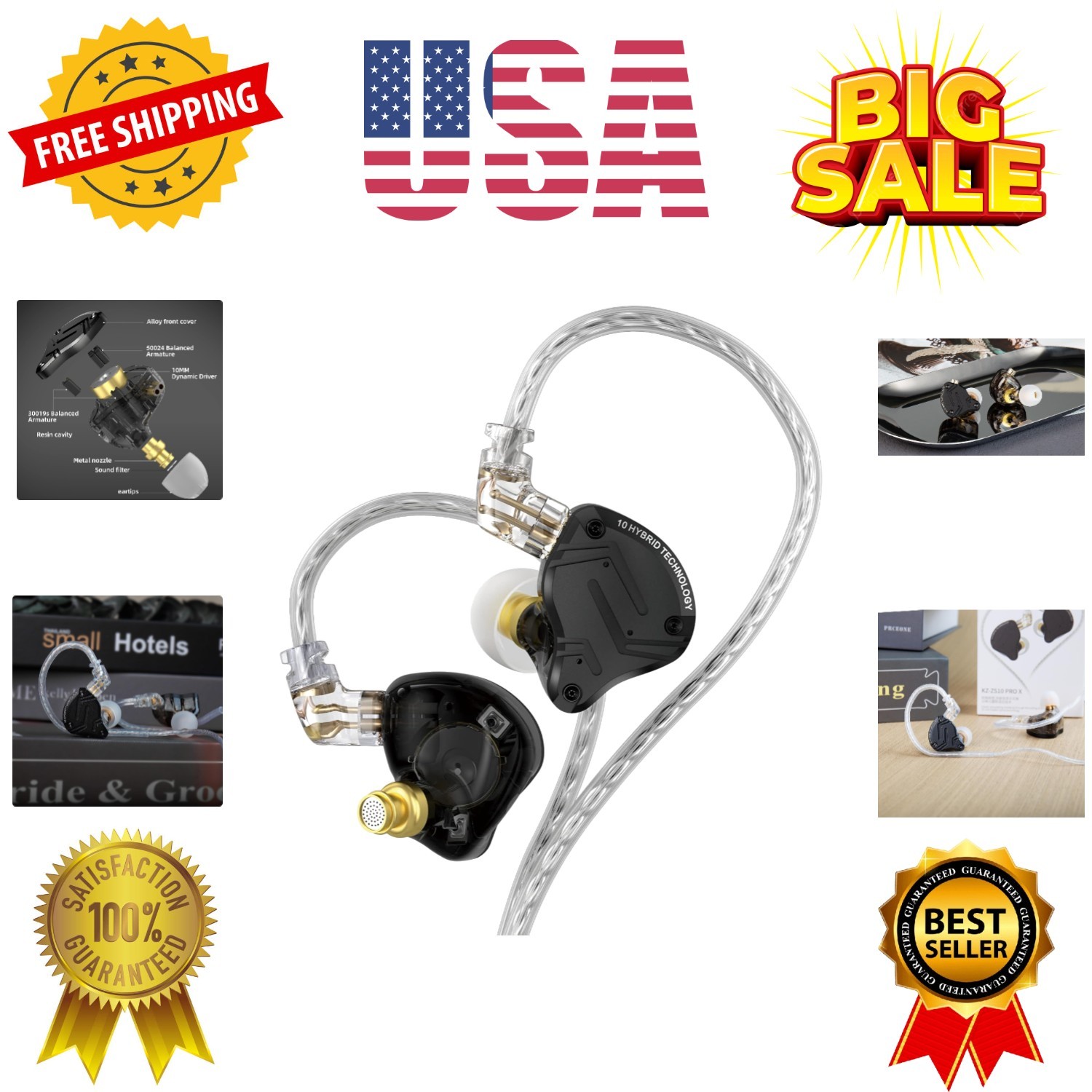 KZ ZS10 Pro X in Ear Monitor Headphone, Upgraded 4BA 1DD KZ Headphone Multi D…