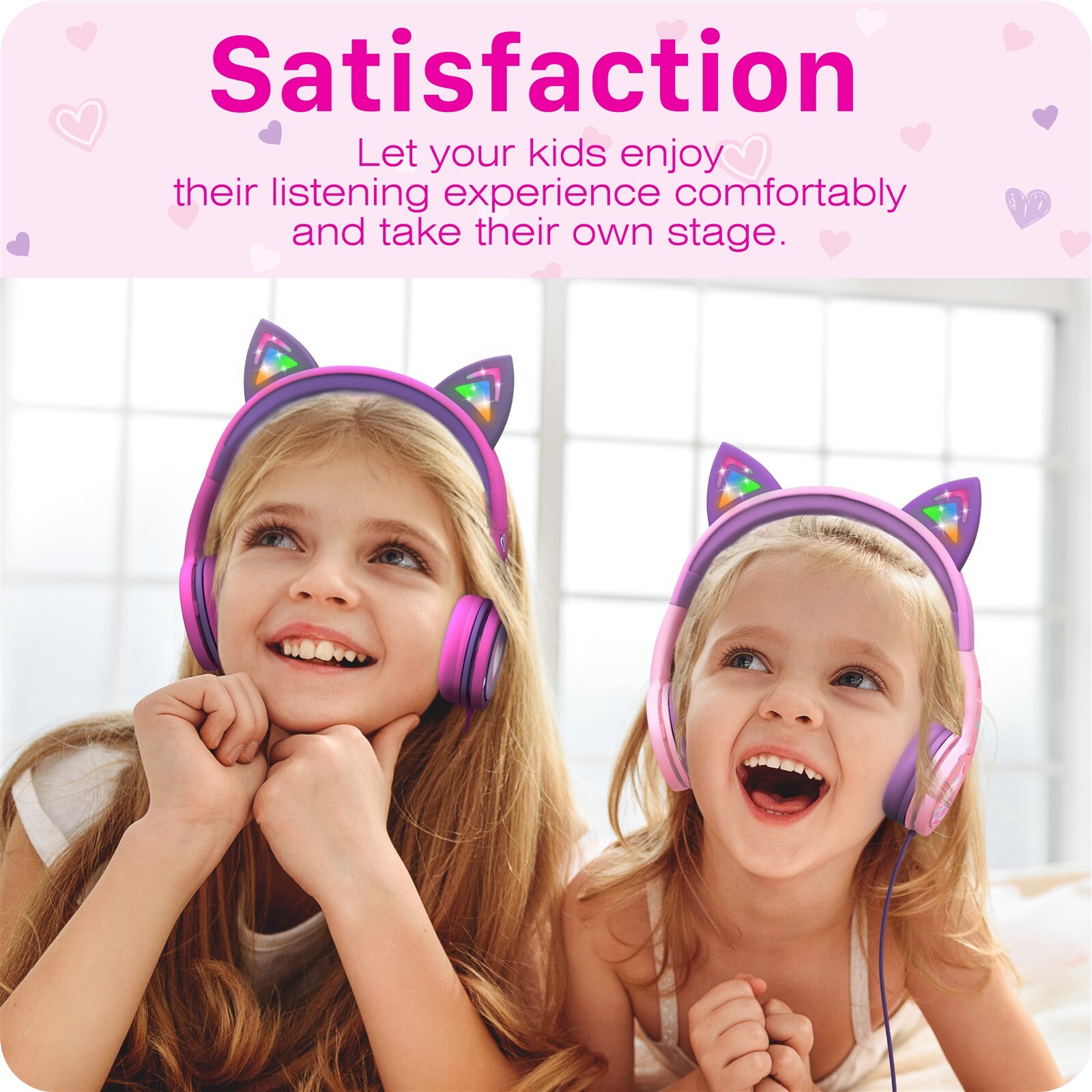 Kids Wired LED Cat Ears Headphone Headsets Girl Earphone On Ear Volume Control