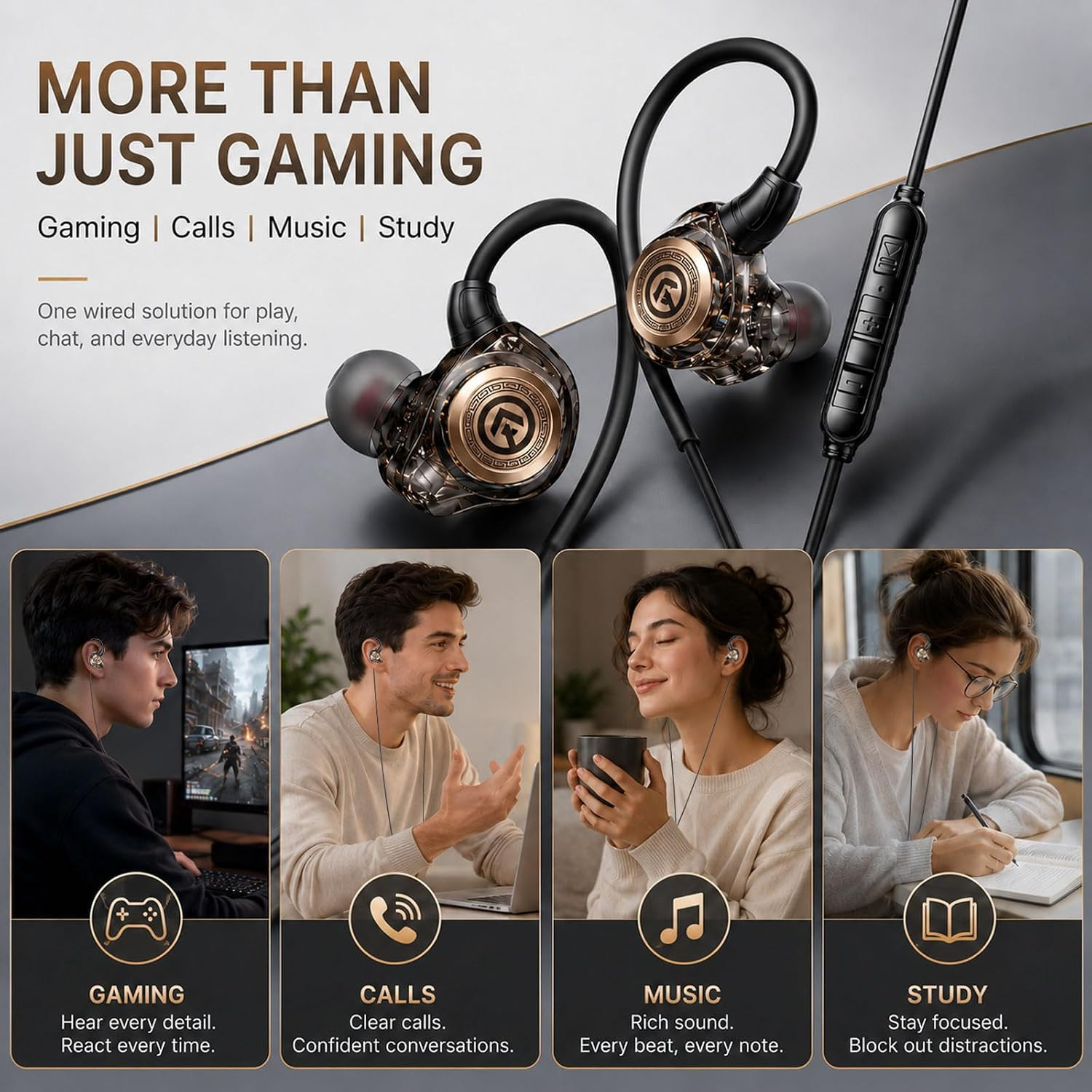 Gaming Earbuds with Mic, Wired in-Ear Gaming Headphones, 10mm Driver, 3.5mm & US