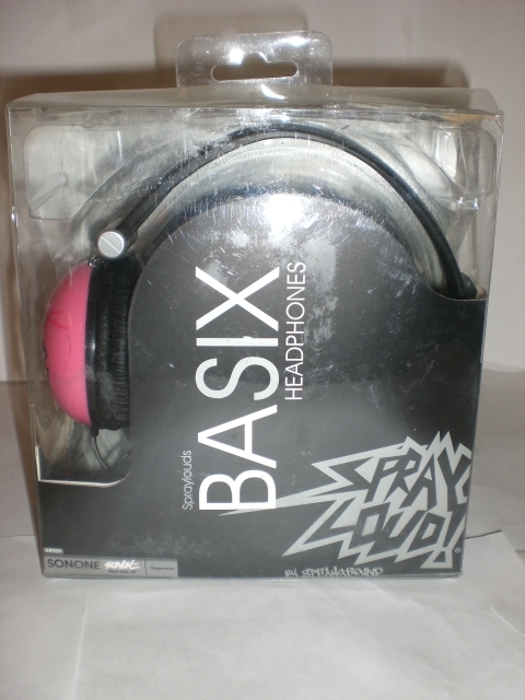 SPRAY LOUDS BASIX HEADPHONES PINK/BLACK NEW IN PACKAGE 40MM *imperfect packaging