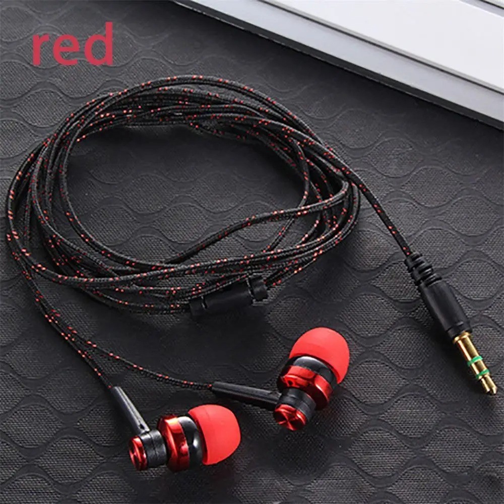 1Pc Wired Stereo Earphones 3.5mm, In-Ear with Mic, Nylon Weave Cable for Laptop
