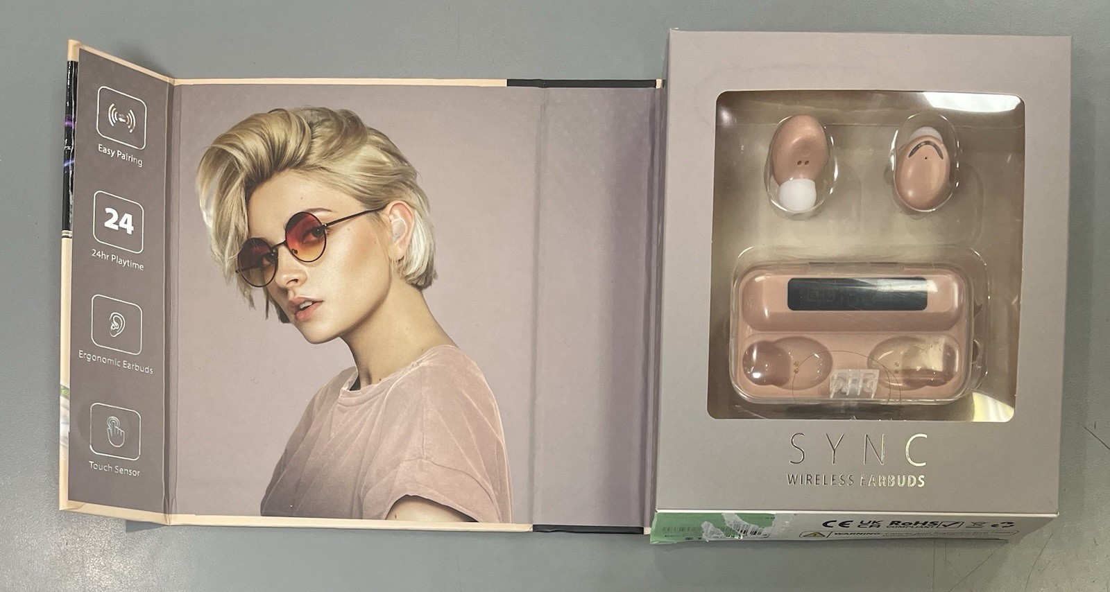 Bluestone SYNC Wireless Earbuds w/Power Bank Case (nude) Extra Buds & Cable USED