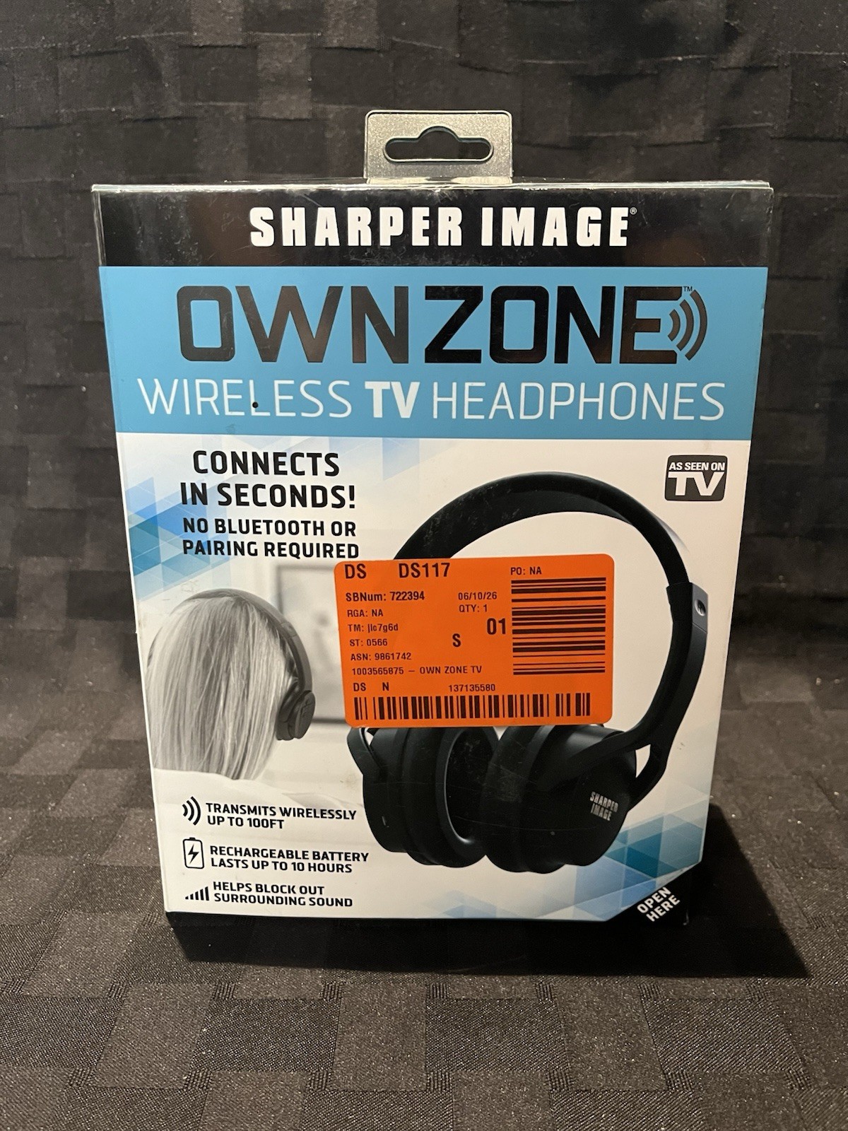 Sharper Image OWN ZONE Wireless TV Headphones 30603 Black New Sealed