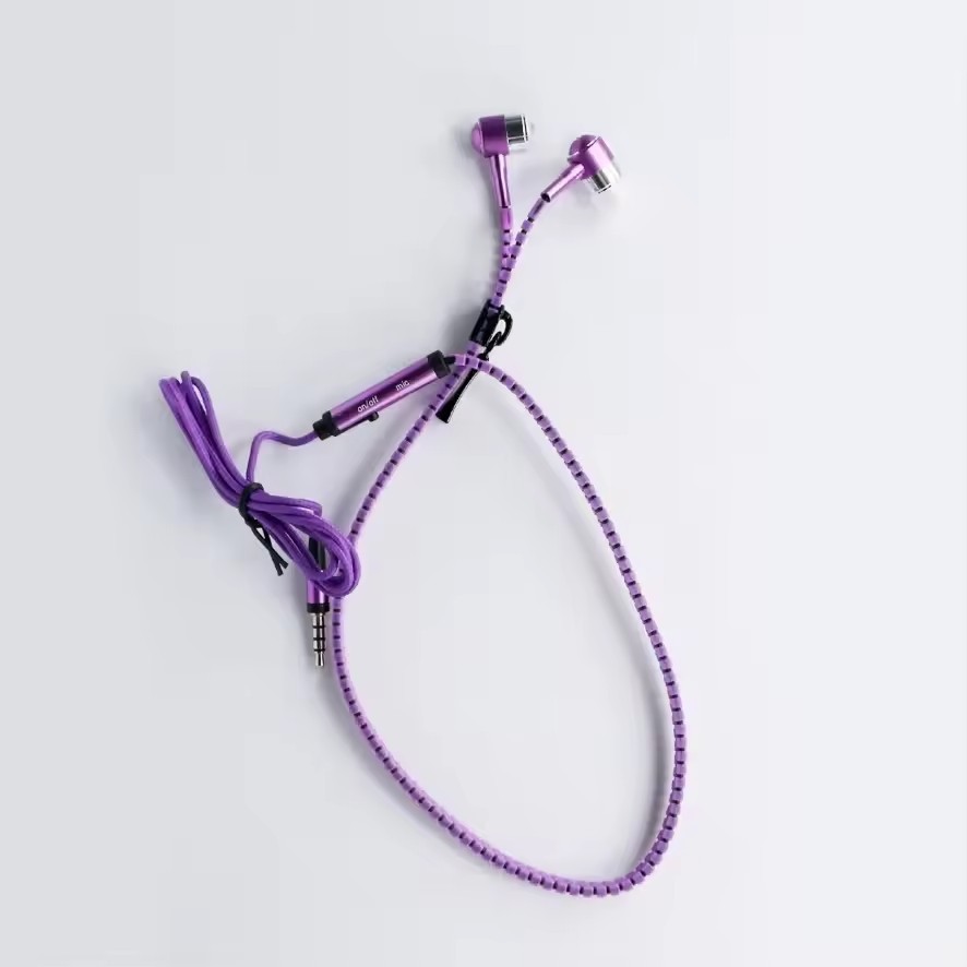 (10 PACK) Zipper In-Ear Stereo Earbuds Headphone Earphone Headset w/ Mic PURPLE