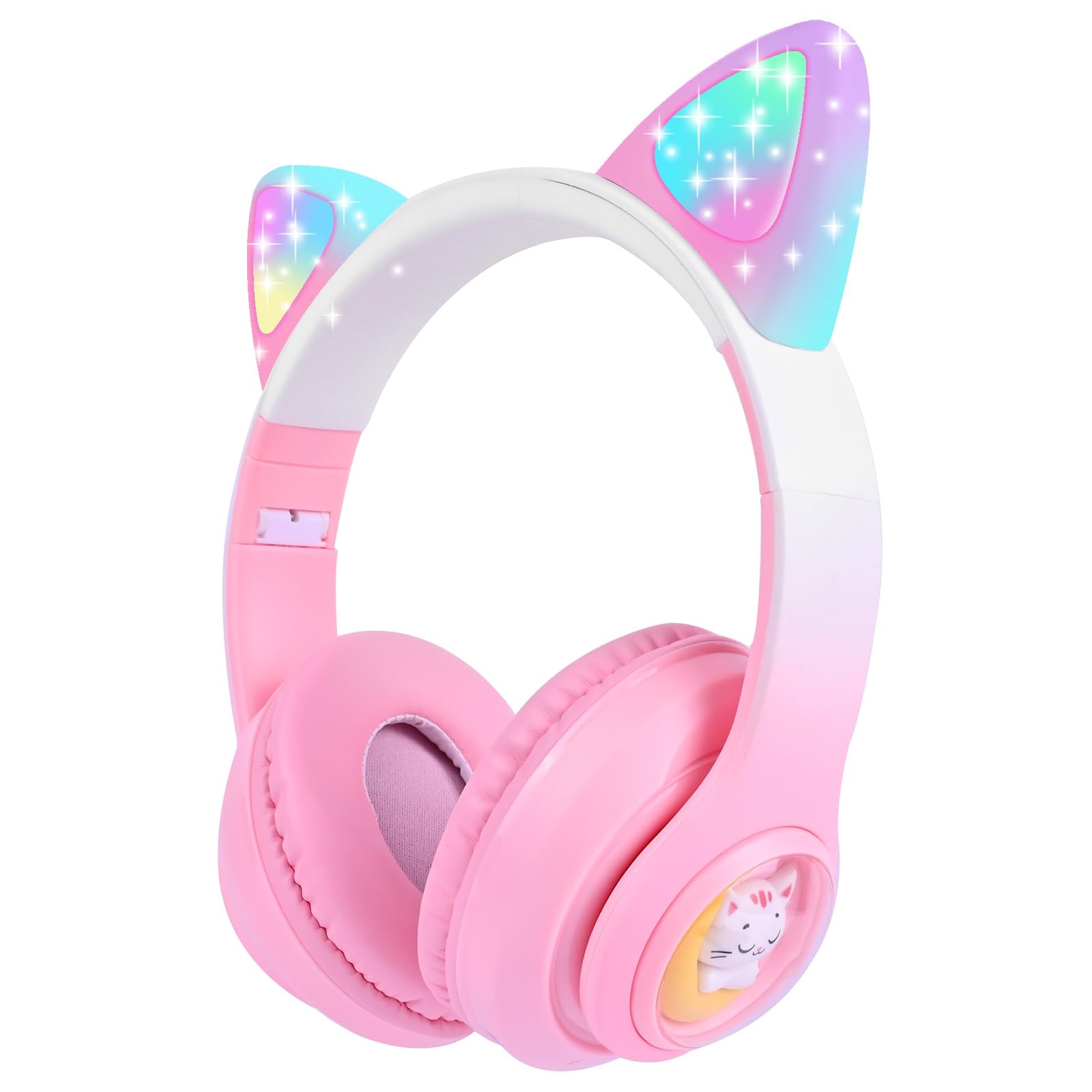 Cat Ear Kids Headphones Wireless, LED Light up Bluetooth Headphones with Micr…