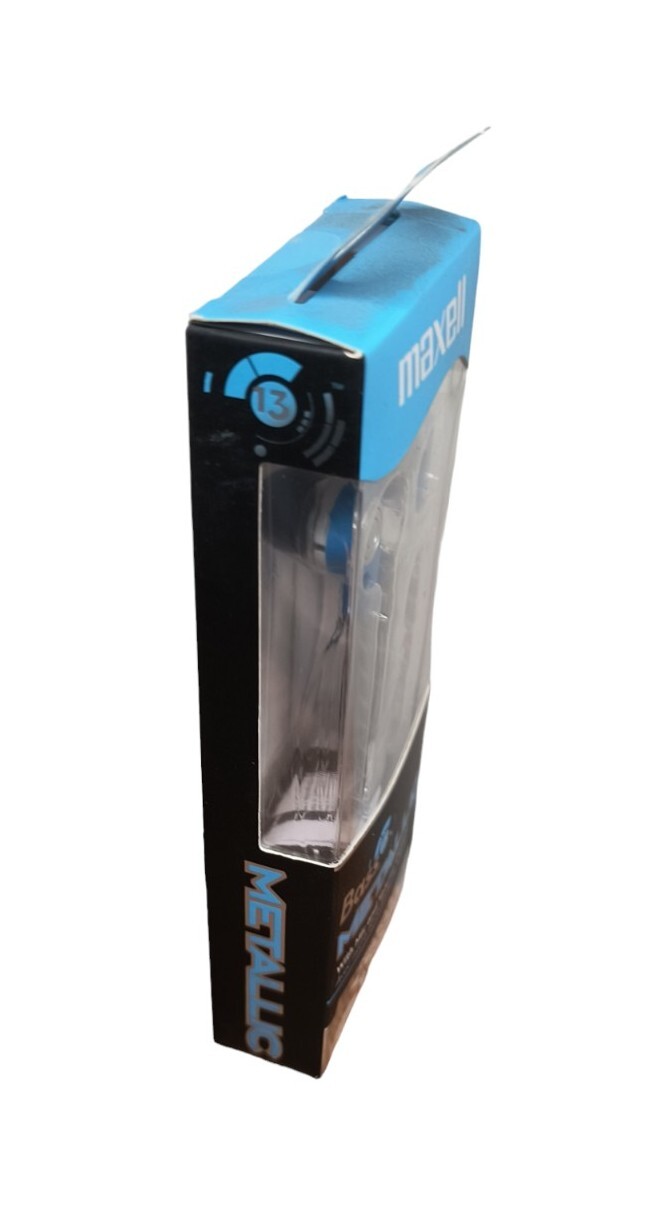 Maxell Bass 13 Metallic Earbuds with Mic & Volume Control Blue Deep Rich Bass