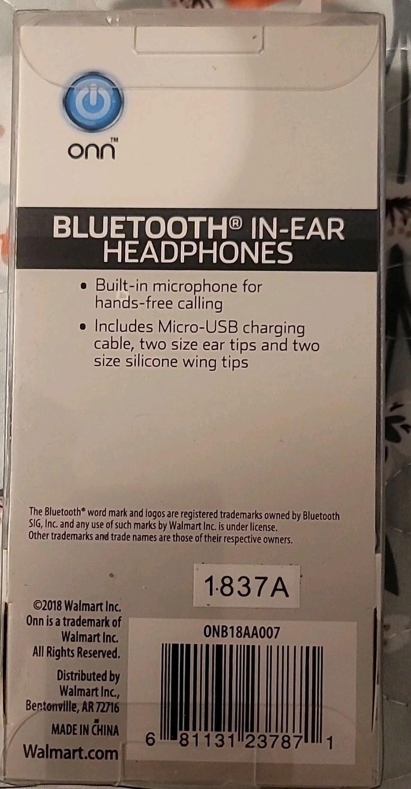 ONN Bluetooth In-Ear Headphones Blue Wireless Earbuds Built-In Mic ONB18AA007