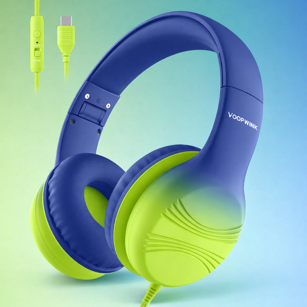 Kids USB-C Wired Over-the-Ear Headphones with Microphone, Volume Control/Limit