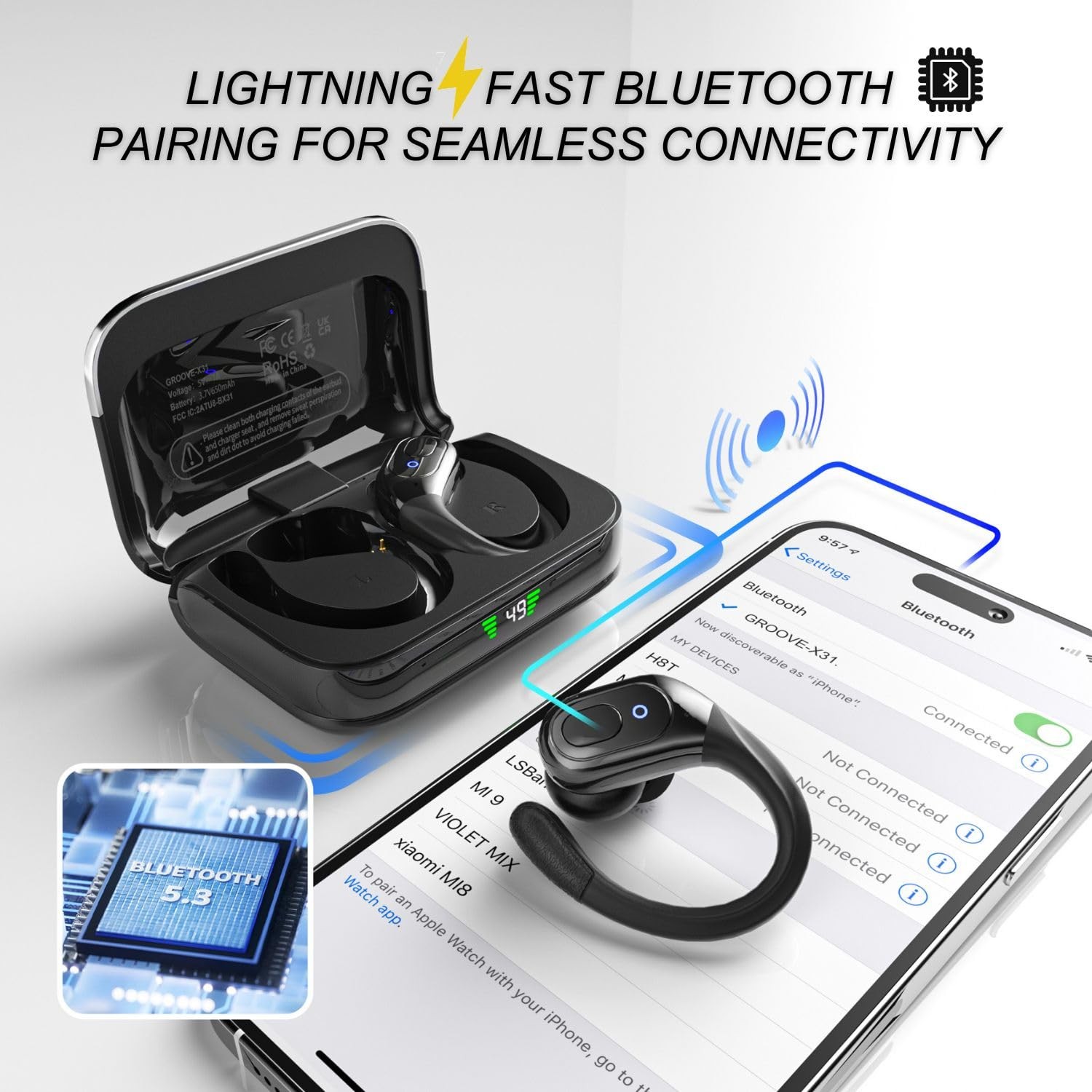 Groove 4-in-1 Wireless Earbuds w/Charging Case – 80 Hours Playtime Black