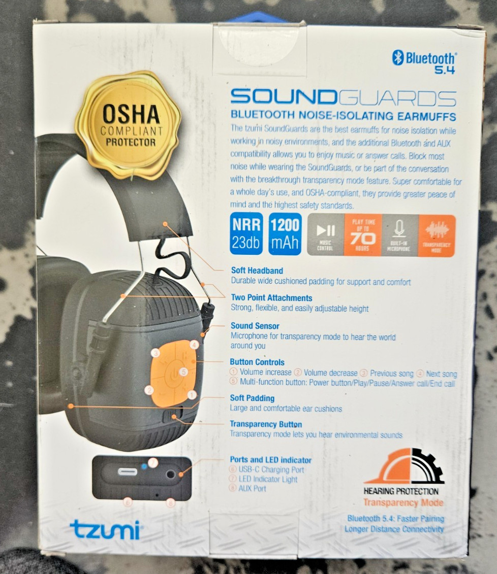Tzumi SoundGuards Over Ear Jobsite Hearing Protection Headphones