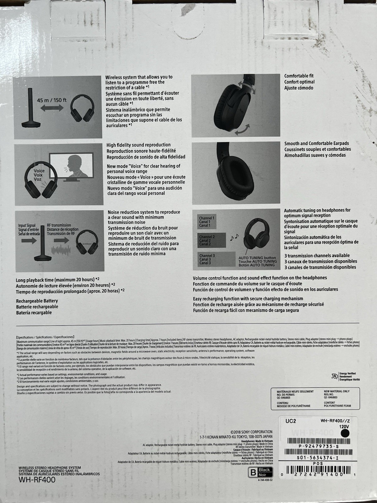 Sony RF400 Wireless Home Theater Headphones – Black