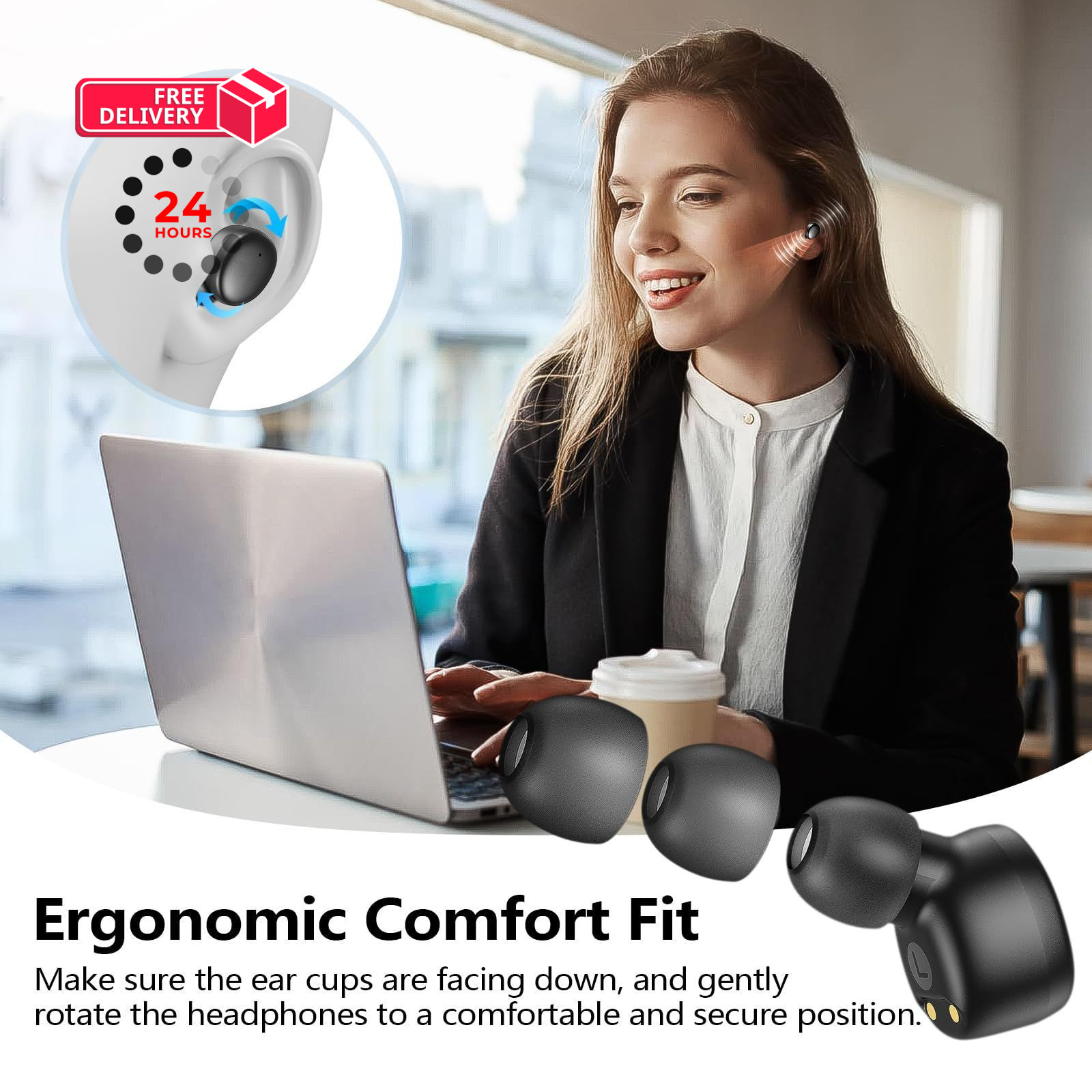 kurdene Wireless Earbuds Bluetooth 5.3 Light Weight in Ear Small Light, Black