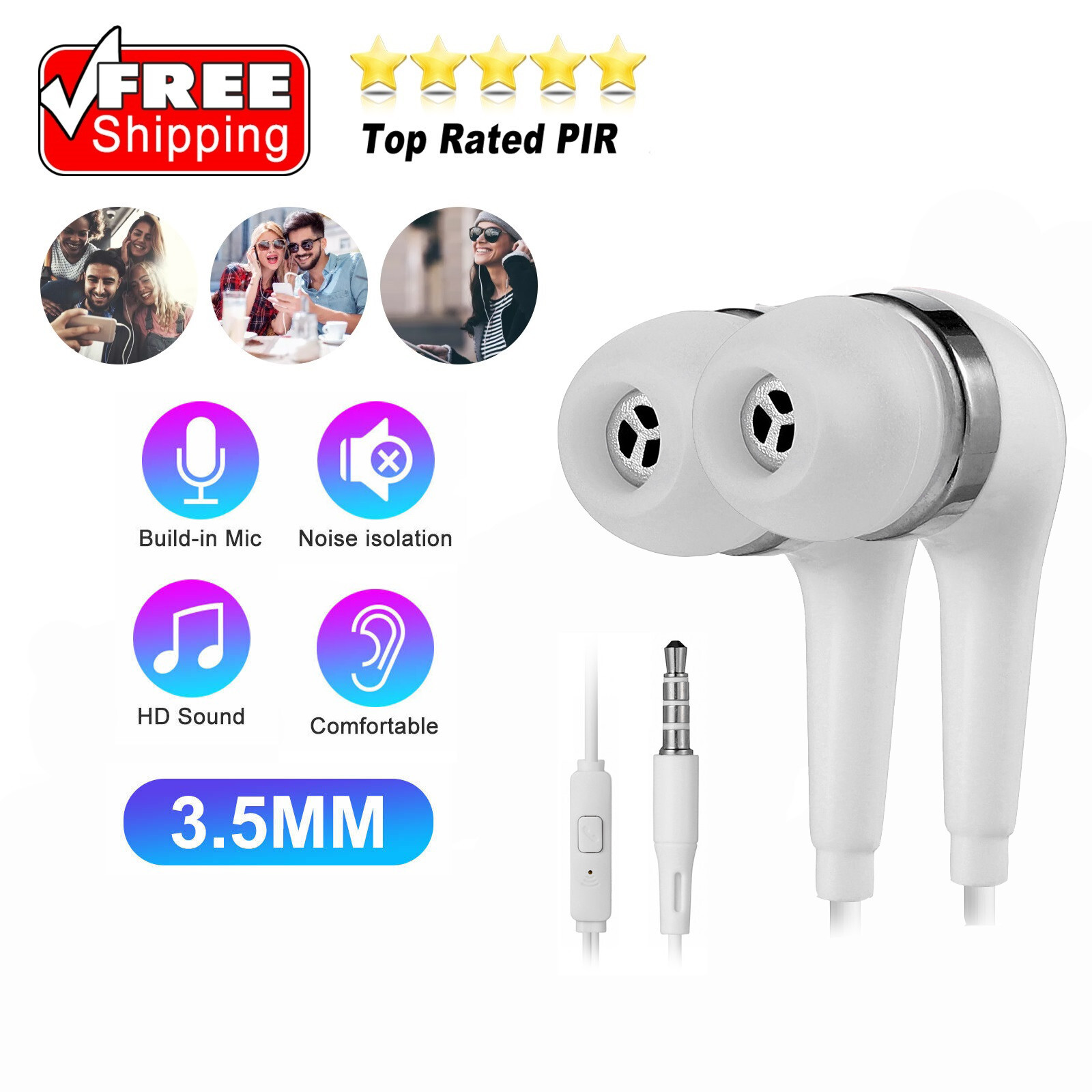 3.5mm HIFI Super Bass Headset In-Ear Earphone Stereo Earbuds Headphone Wired Mic