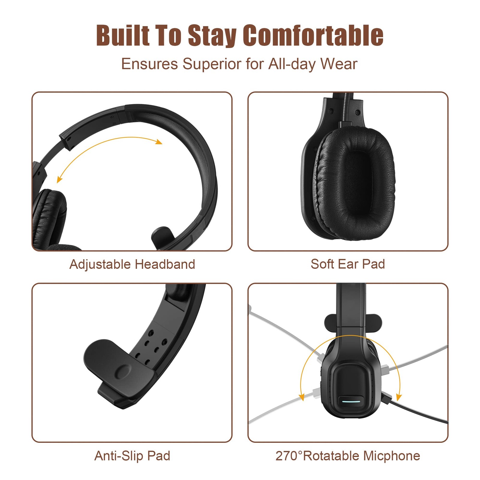 COMEXION Trucker Bluetooth Headset V5.0 Noise Cancelling Mic 30H Talk Time