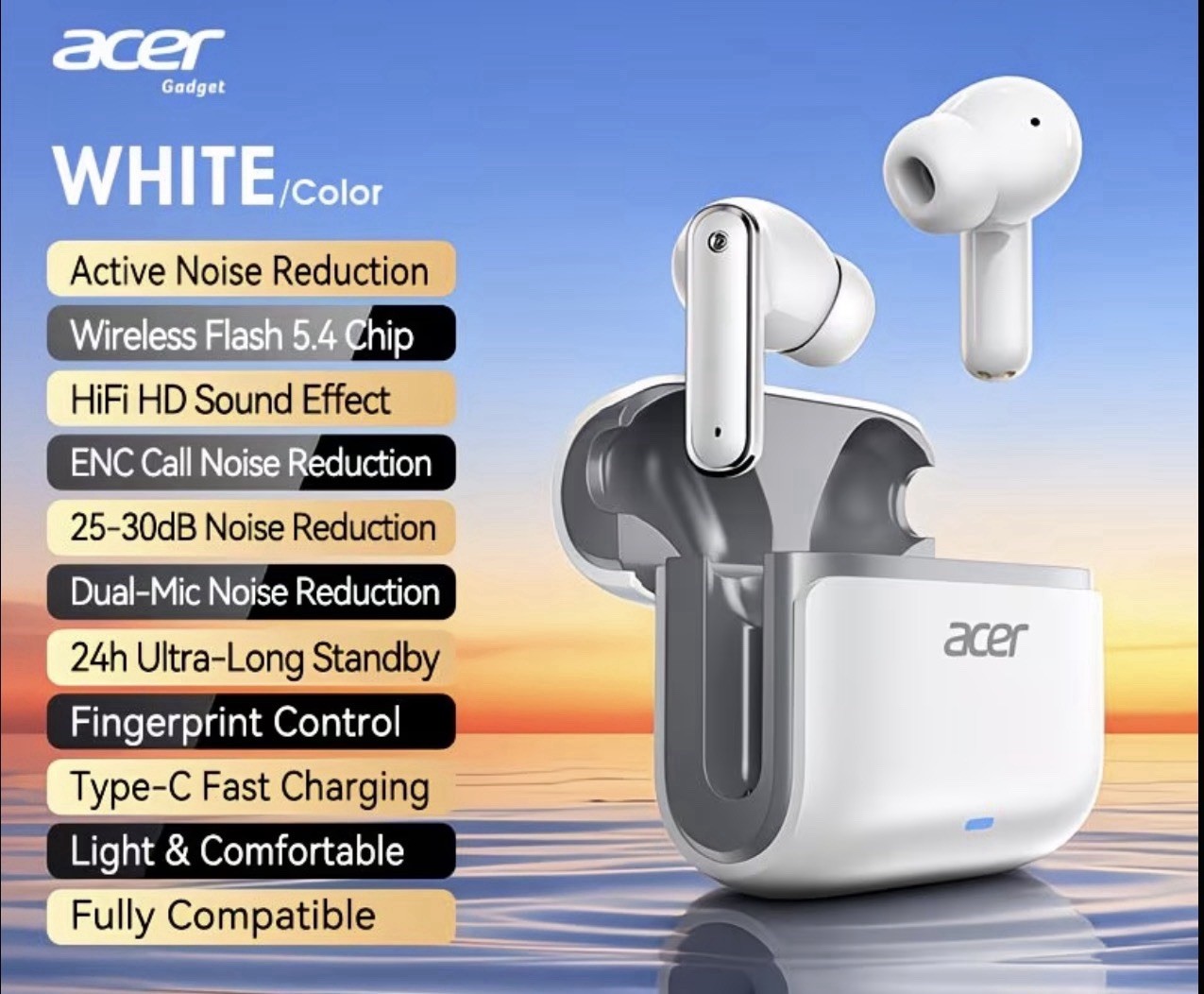 NEW 2026** Acer Wireless In-Ear Earbuds, Noise Reduction, Dual-Mic, HiFi, Type-C