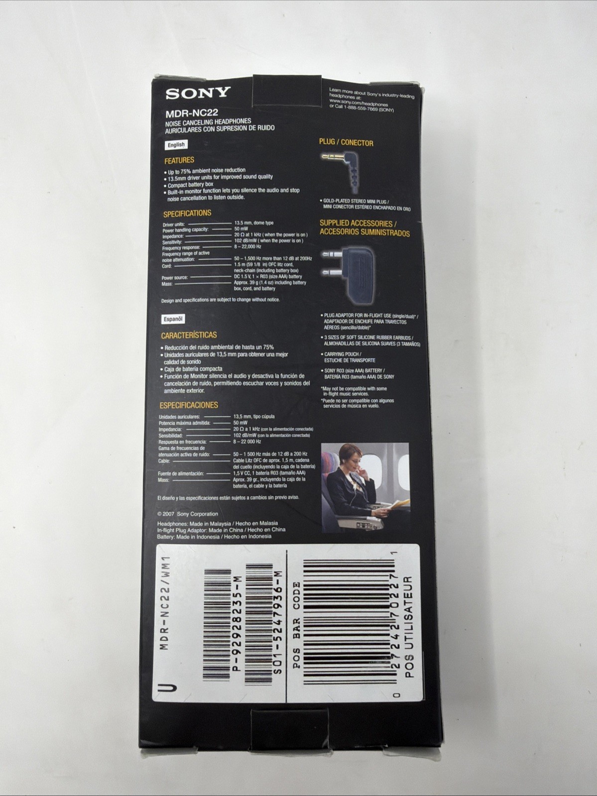 * NEW * SONY Ultra-Portable Noise Canceling Headphones MDR-NC22 with Flight Plug