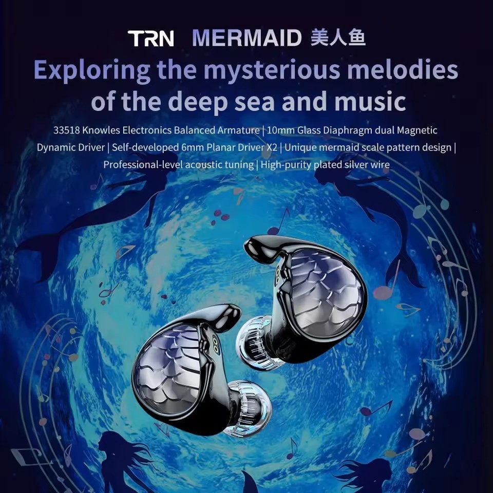 TRN Mermaid earphones 1BA+1DD+2Planar Hybrid driver Headset In-Ear Monitor