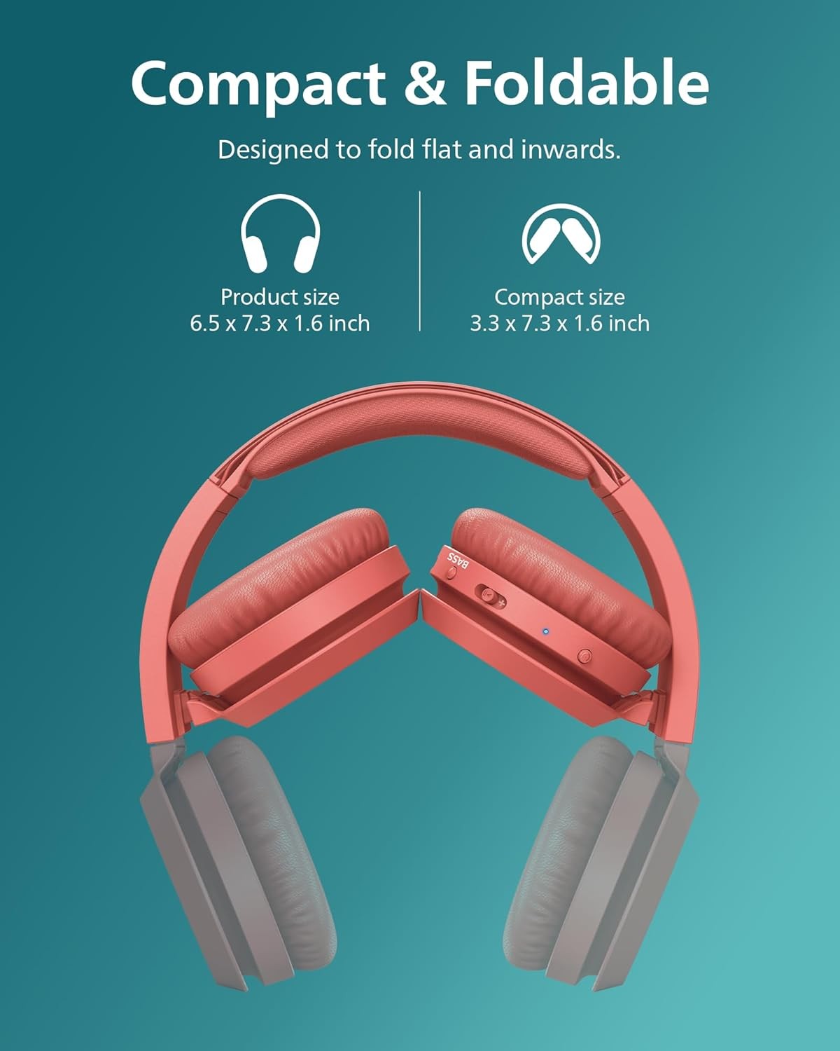 PHILIPS H4205 On-Ear Wireless Headphones, 32mm Drivers, BASS Boost, Red