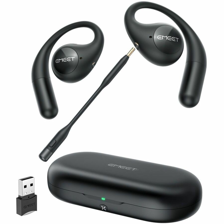 EMEET Airflow (Black) Open-Ear Headsets with Detachable Boompole and Uplink Nois