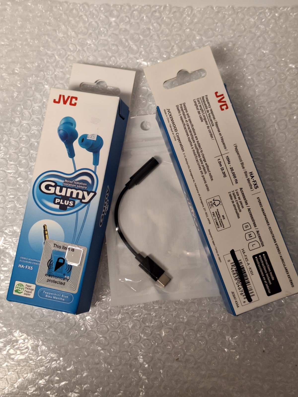 2 ea + Adapter -JVC HAFX5A Gumy Plus Inner-Ear Earbuds (Peppermint Blue) READ