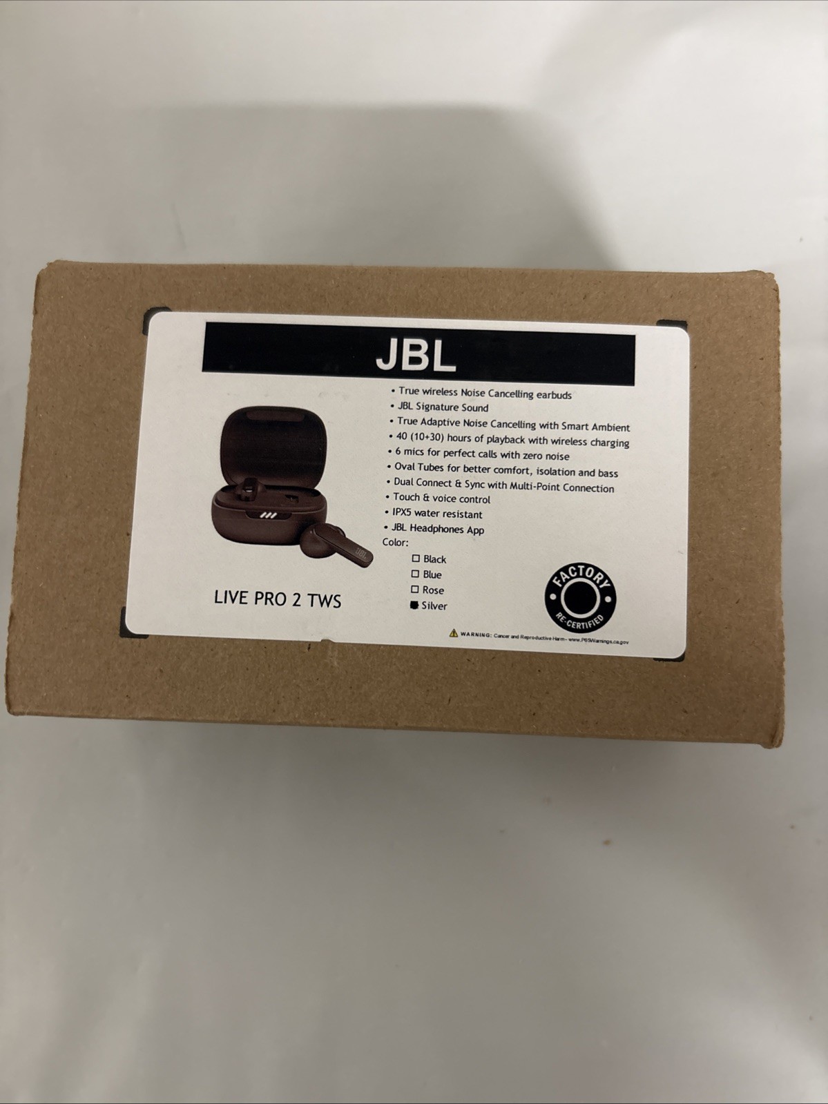 JBL Live Pro 2 Wireless Bluetooth Noise Cancelling Earbuds -Silver