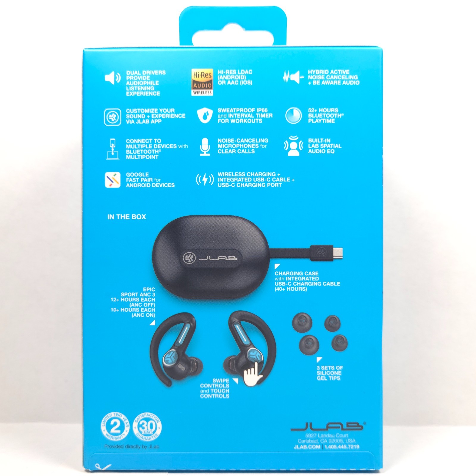 JLab Epic Sport ANC 3 Noise Canceling True WirelessEarbuds Black NEW