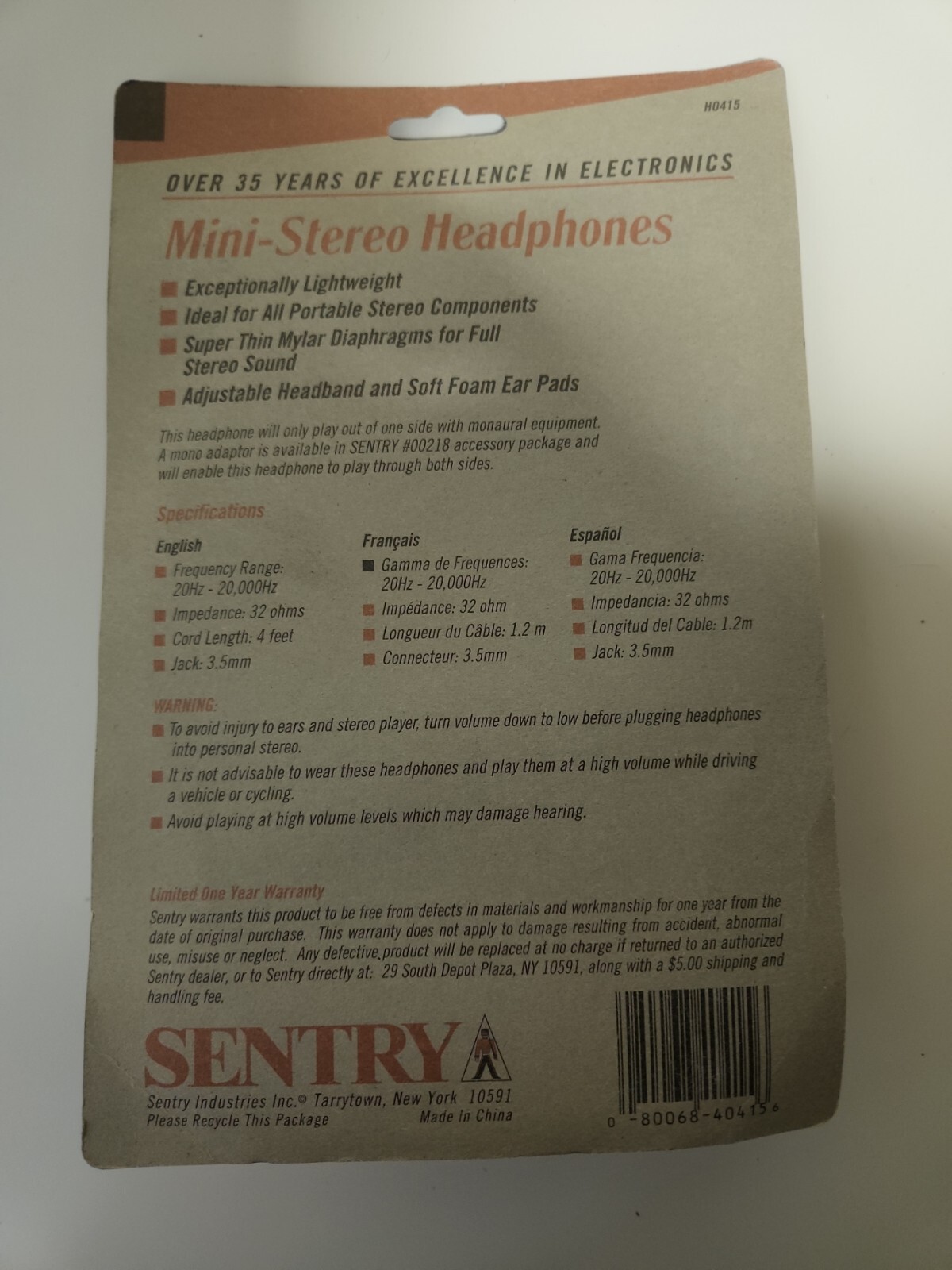 Vintage 1980’s New & Unopened Sentry Mini Stereo Over-Head Headphones H0415