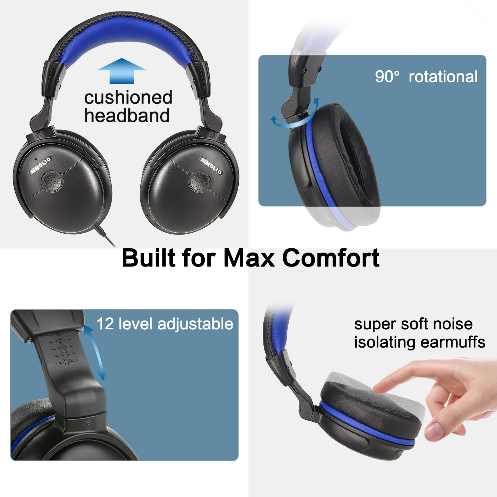 SIMOLIO Wired Long Cord Headphones for TV with Volume Amplified & Clear Dialogue